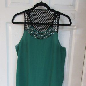 Express Green tank top with jeweled neck size m